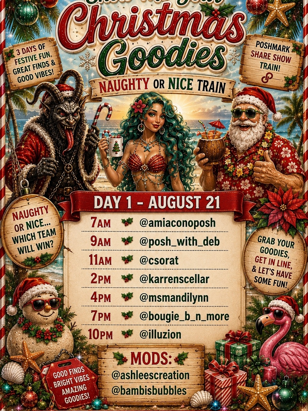Show Me Your Christmas Goodies Naughty or Nice Share Train Event Poster
